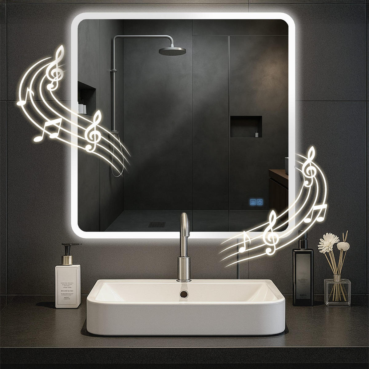 BADSPIEGEL Wien 80x80 Bluetooth 80x3,5x80cm Glas Klarglas Badezimmerspiegel - Klar, Glas (80/80/3.5cm) - DELUKE