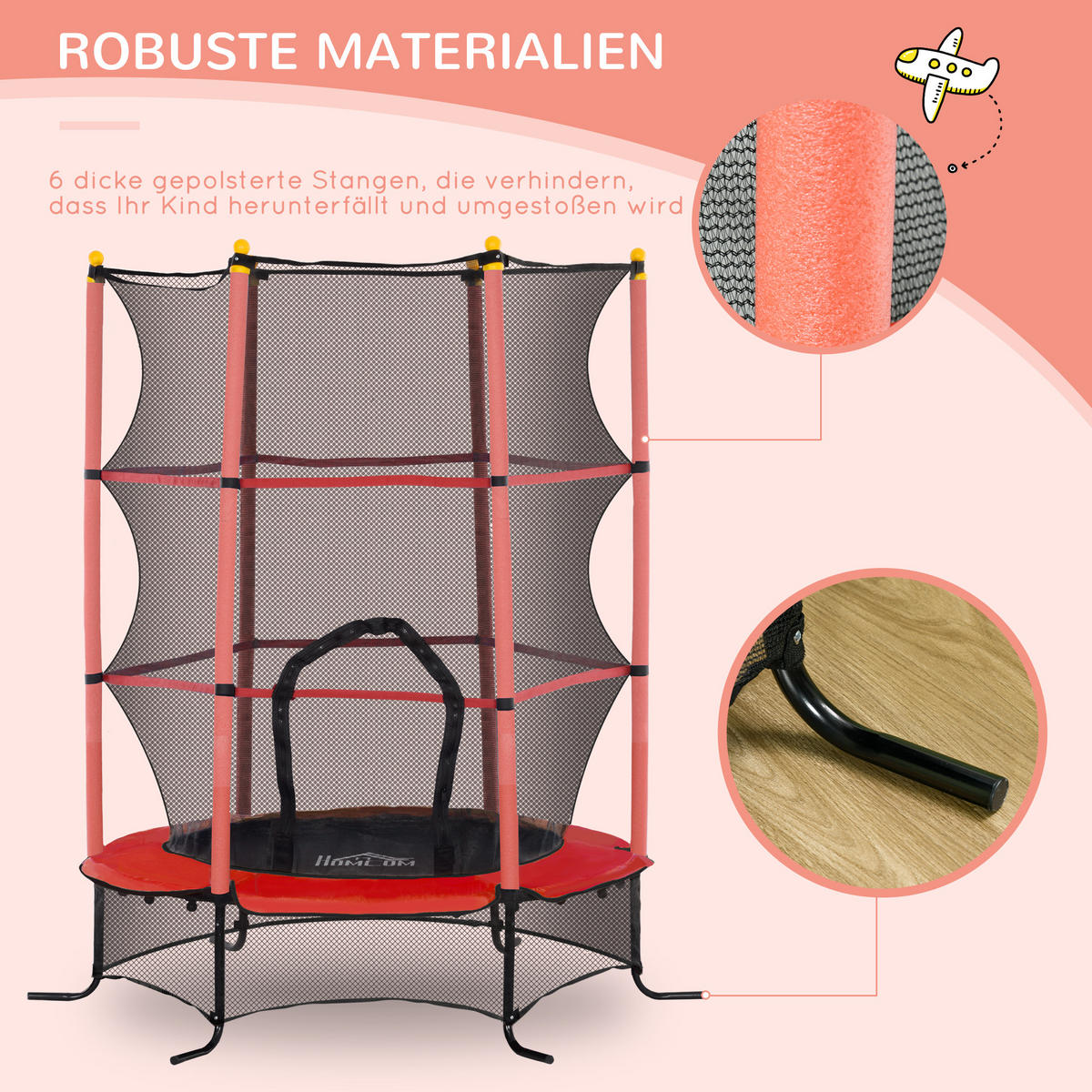 KINDERTRAMPOLIN - Rot, Kunststoff/Metall (163/163cm) - HOMCOM