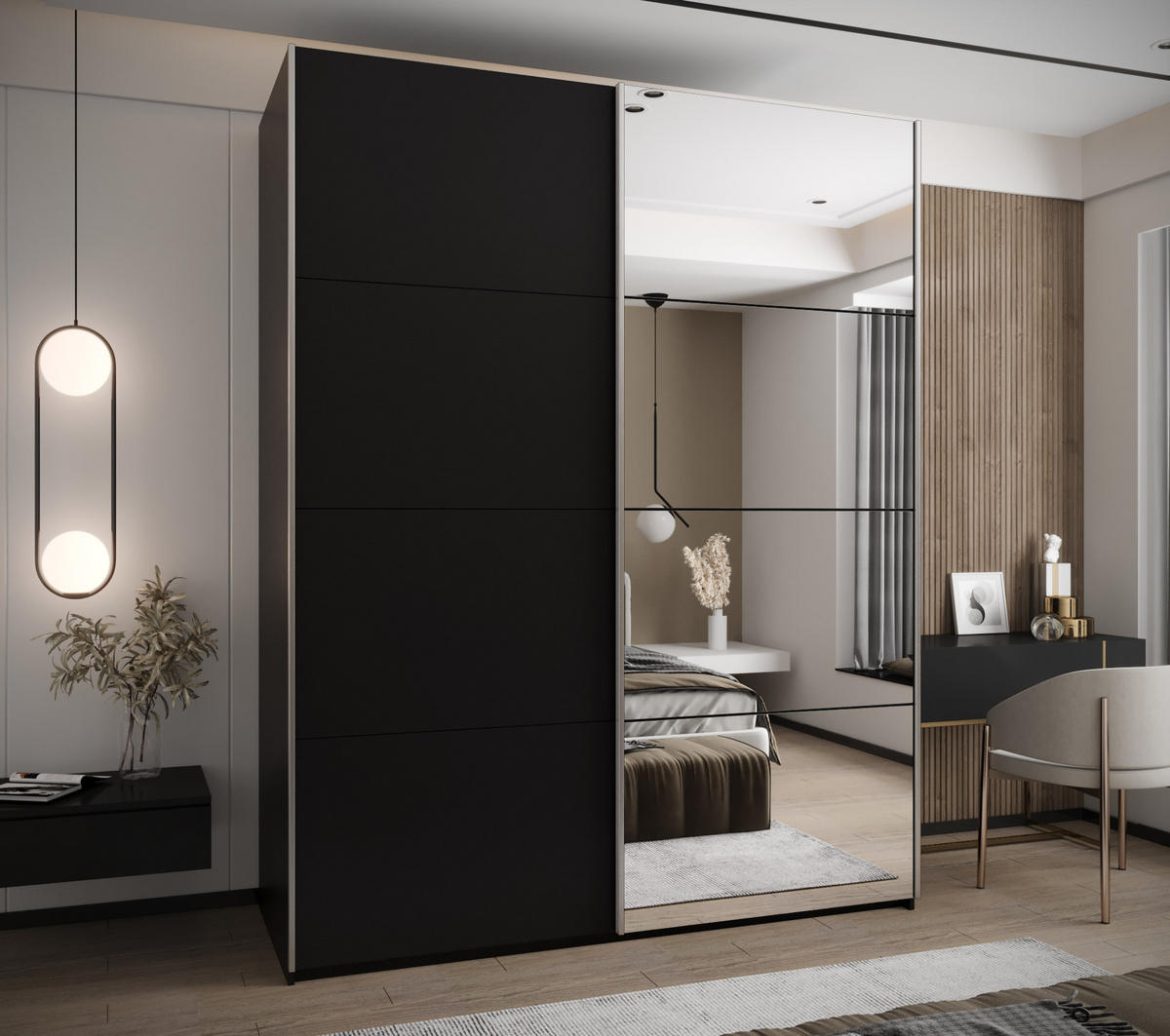 SCHWEBETÜRENSCHRANK 245,5/200/64 2-türig - Silberfarben/Schwarz, Holz/Metall (200/245/64cm) - Abiks Möbel