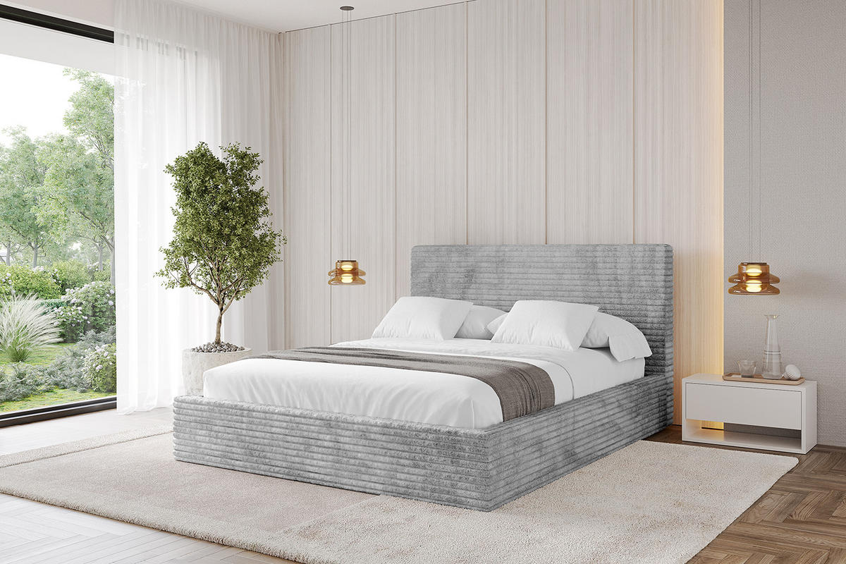 POLSTERBETT mit Bettkasten und Lattenrost, Bett mit Matratze H3/H4 - ALOVA - Hellgrau, Holzwerkstoff/Textil (120/200cm) - ALTDECOR