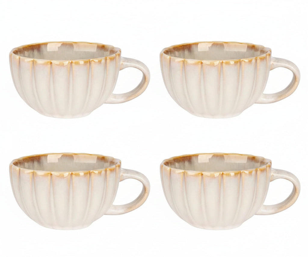 CAPPUCCINOTASSE KAFFEETASSEN mit Henkel Astera Pearl Beige - ø 12 cm / 450 ml - 4 Stück - Beige, Keramik (0.45L) - Cosy & Trendy
