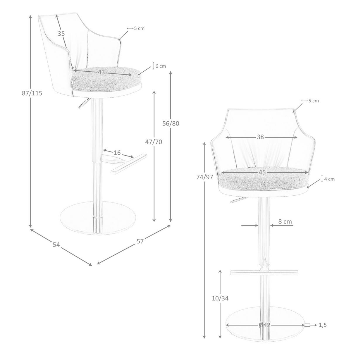 BARHOCKER Drehbarer aus braun meliertem Stoff und braunem Kunstleder 57/54/87 cm - Pink/Bernsteinfarben, Leder/Textil (57/87/54cm) - ANGEL CERDA