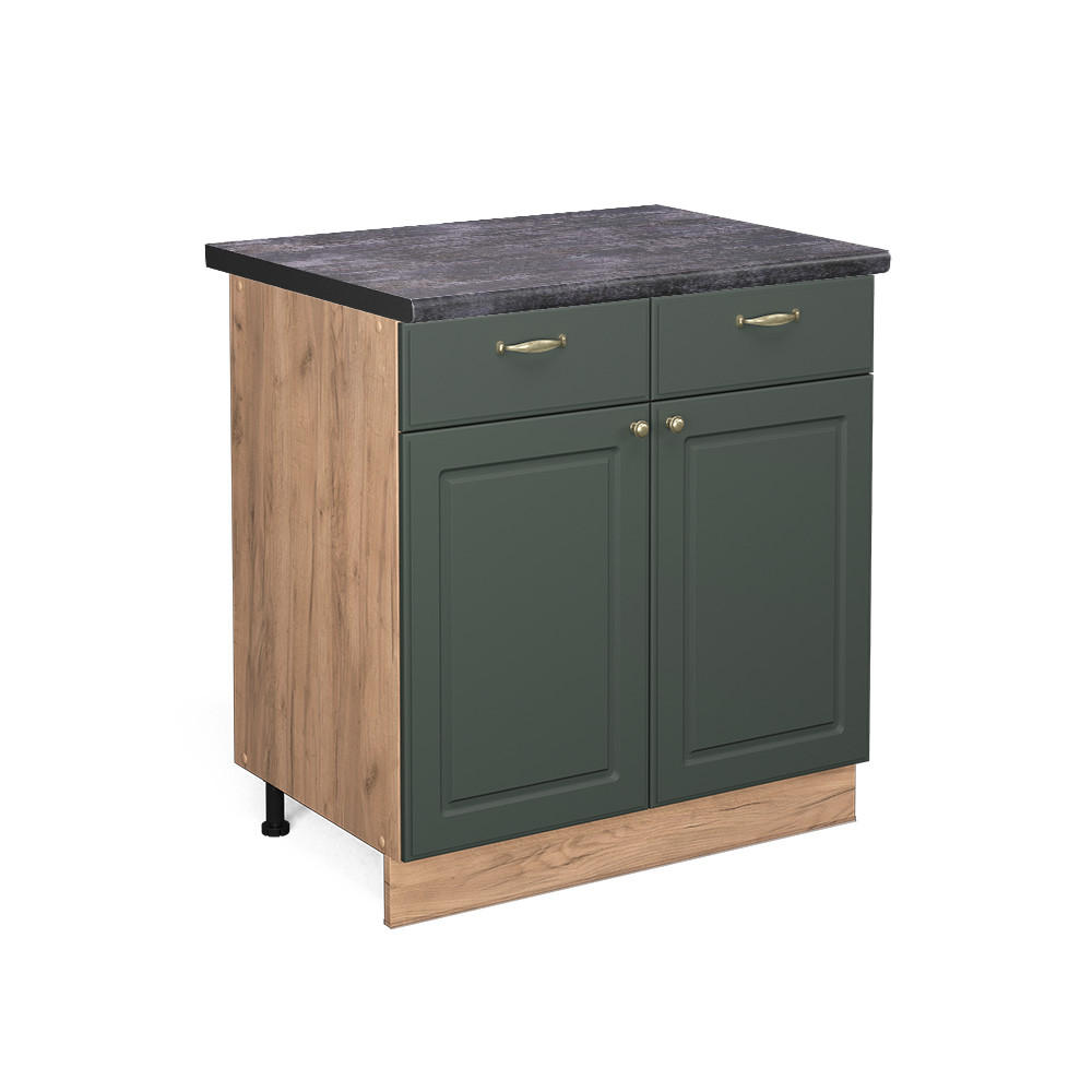 KÜCHENUNTERSCHRANK Fame-Line Grün-Gold Landhaus 80 cm, AP Anthrazit - Eiche Wotan/Grün, Holzwerkstoff (80/82/60cm) - Vicco