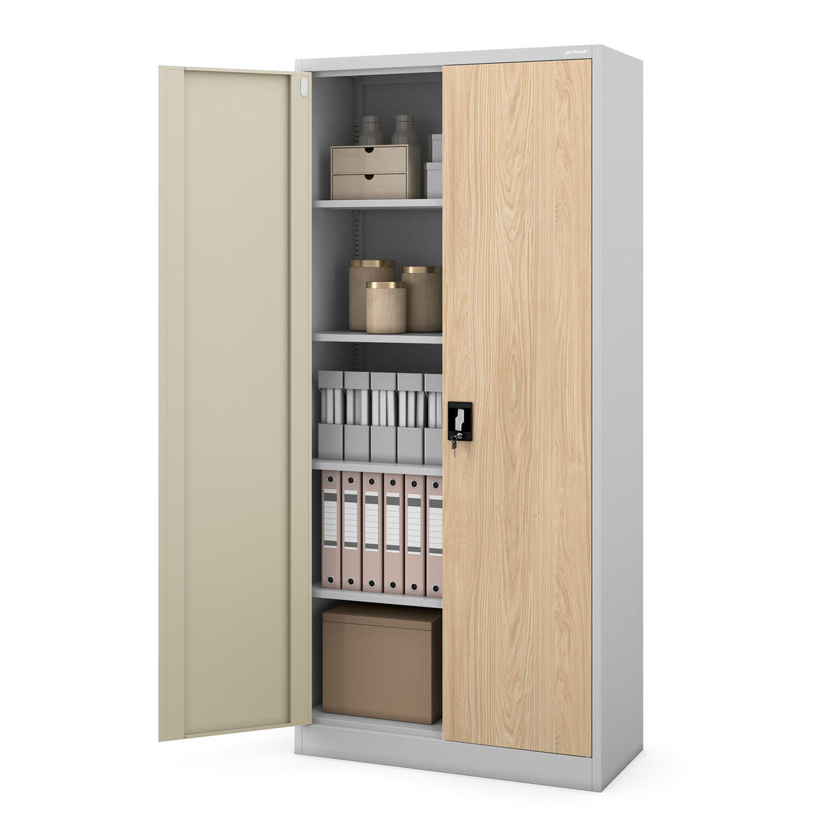BÜRO-AKTENSCHRANK JAN H 195x90x40 cm - Grau/Sonoma Eiche, Metall (90/195/40cm) - Jan Nowak