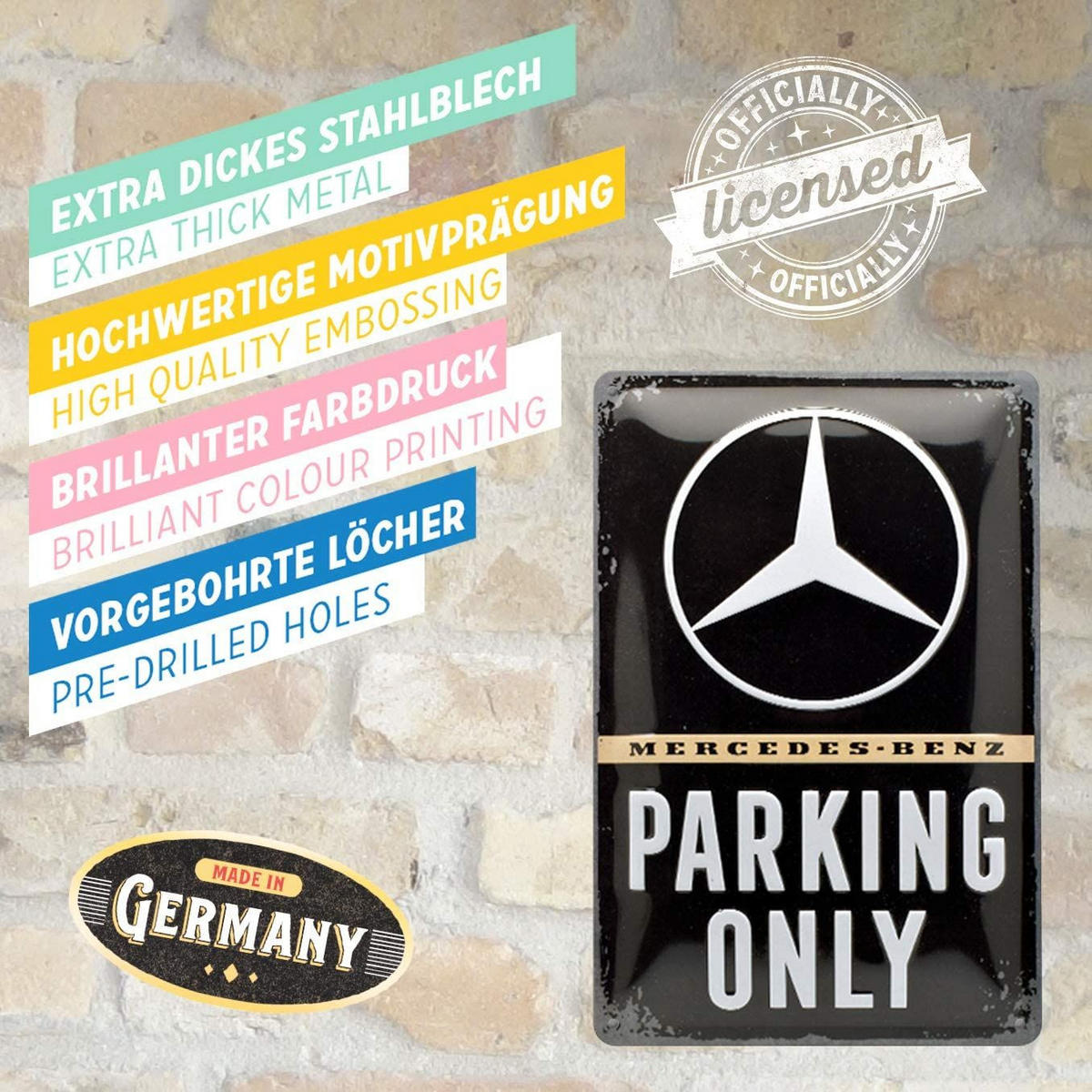 BLECHSCHILD 20/30 cm Mercedes-Benz Parking Only - Multicolor, Metall (20/30/0.2cm) - Nostalgic-Art