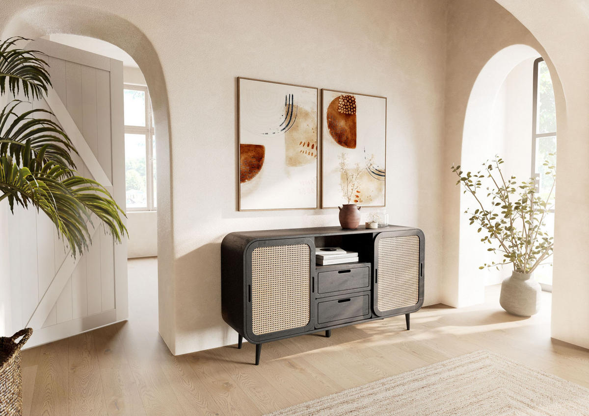 SIDEBOARD Mango 150x40x80 dunkelgrau lackiert VALENCIA #218 - Grau, Holz (150/80/40cm) - Massivmoebel24