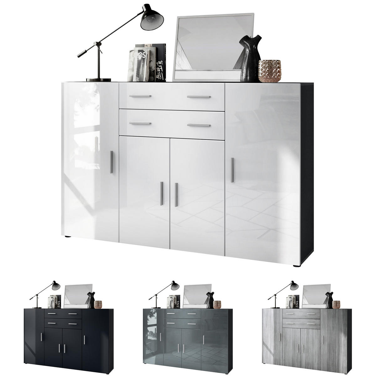 HIGHBOARD Aron Fronten in Sandgrau Hochglanz - Sandfarben, Holzwerkstoff (166.5/106.5/35cm) - Vladon