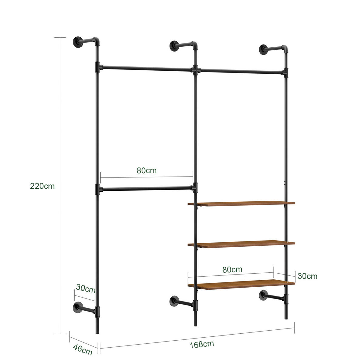 KLEIDERSTÄNDER Industrial Schwarz - Schwarz, Kunststoff (168/220/46cm) - SoBuy