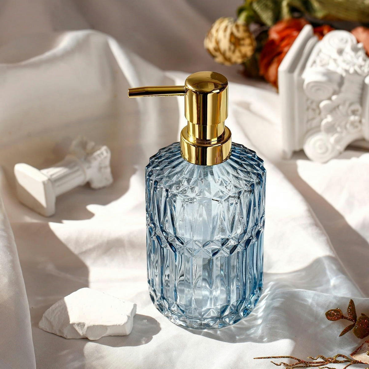 SEIFENSPENDER Glas Blau mit Diamantschliff-Design - Transparent, Glas (8/18.5/8cm)