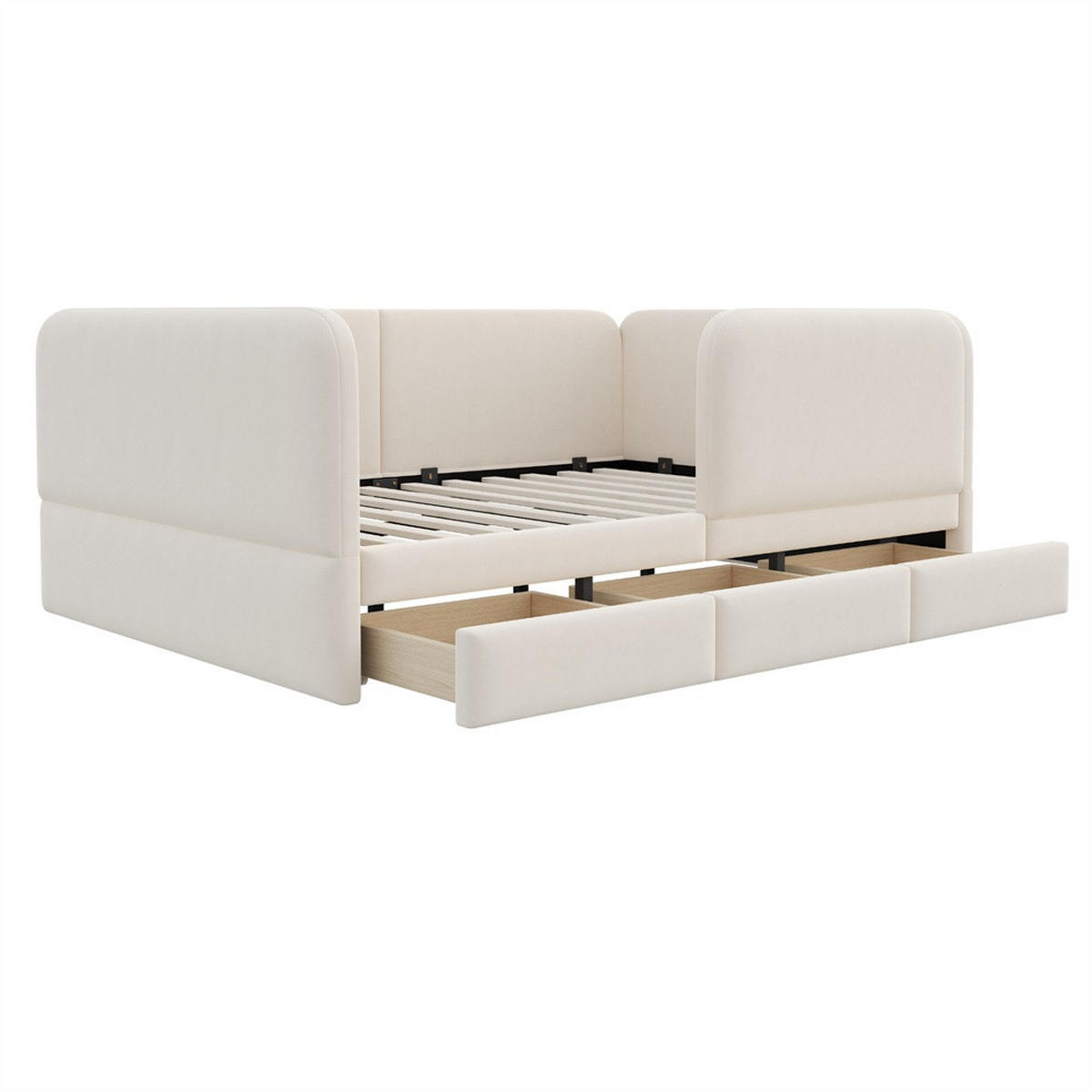 POLSTERBETT 140x200 cm mit Rundum-Sicherheitsumrandung & 3 Schubladen - Beige - Samt - ohne Matratze - Beige, Textil (140/200cm) - DELFA
