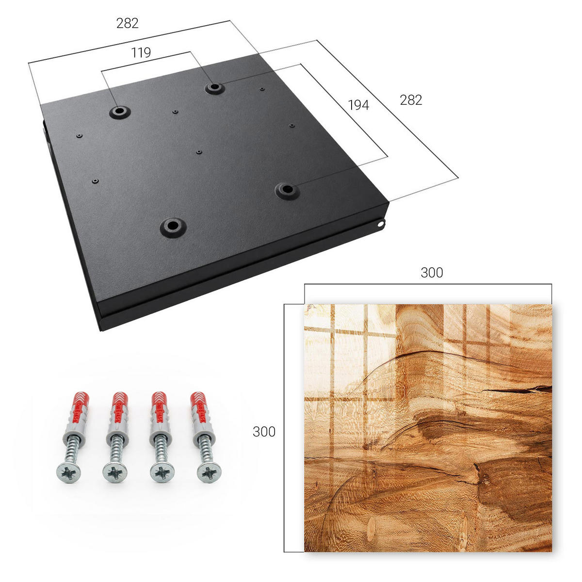 SCHLÜSSELBOX Schwarz 30x30 cm- Türöffnung nach rechts - Holzstruktur - Braun, Metall (30/30/5cm) - TULUP