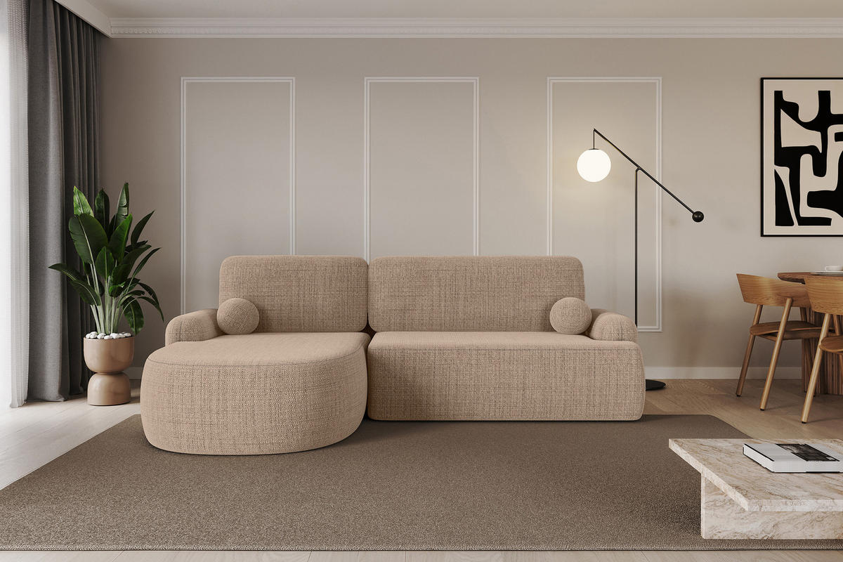 ECKSOFA mit Schlaffunktion und Bettkasten LIRA-L - 264x172x89 Dunkelbeige - Sahara, Holzwerkstoff/Textil (264/172cm) - ALTDECOR