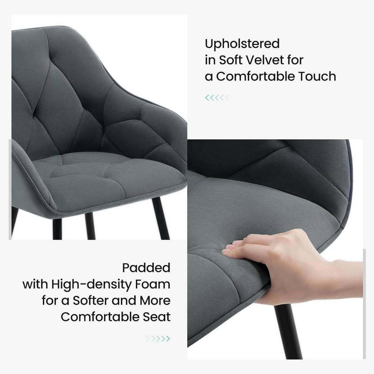 ESSZIMMERSTUHL ergonomisch, aus Samt, Dunkelgrau - Dunkelgrau/Schwarz, Kunststoff/Textil (56/83.5/53cm) - Woltu