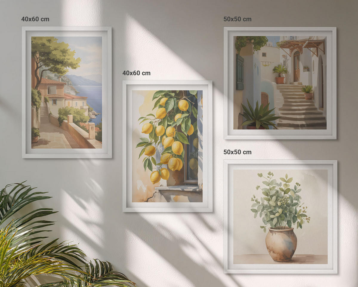 WANDBILDER 4er-Set - 50x50 cm & 40x60 cm Weißer Rahmen - Blumen in einer Vase, ein Meer aus Zitronen - Weiß, Kunststoff (50/50cm) - ArtPrintCave