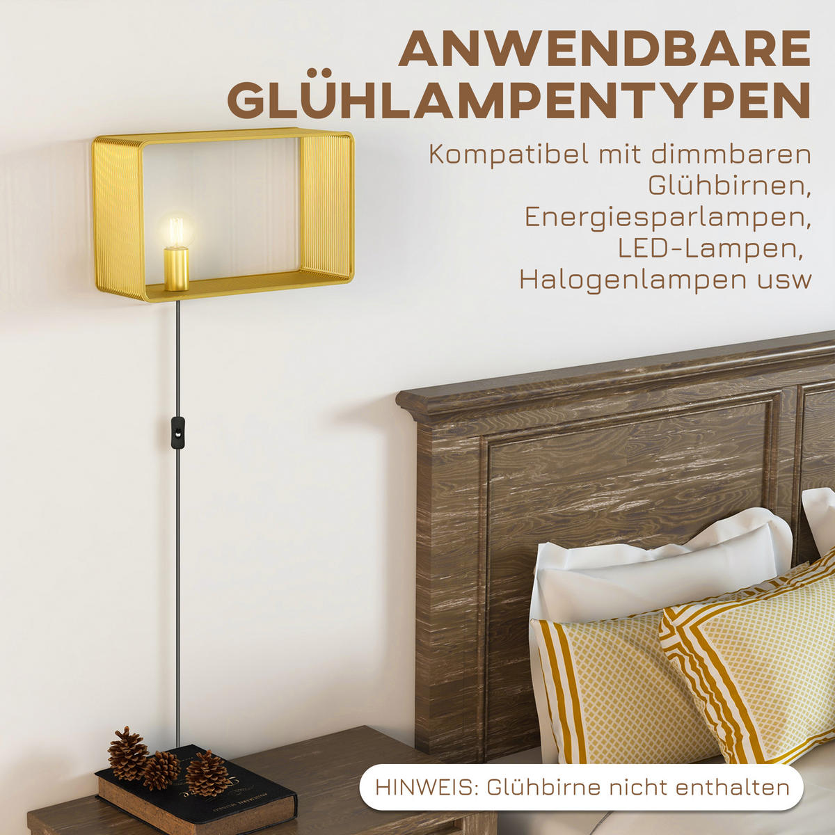 WANDLEUCHTE, 40 W Wandlampe, Gold - Goldfarben, Metall (15.4/25.2/40.5cm) - HOMCOM