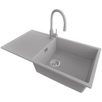 GRANITSPÜLE Ibiza, 2-er set Grau 90/50 cm 1 Becken + Küchenarmatur 38/14 cm + Ablauf-Set ab 60er Unterschrank - Chromfarben/Grau, Kunststoff (90/19/50cm) - Primagran