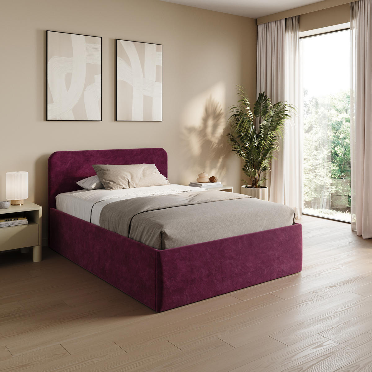 POLSTERBETT 140x200 cm Bonnellfederkernmatratze H2 Microvelours in Beere - Beere, Textil (140/200cm) - Home Collective