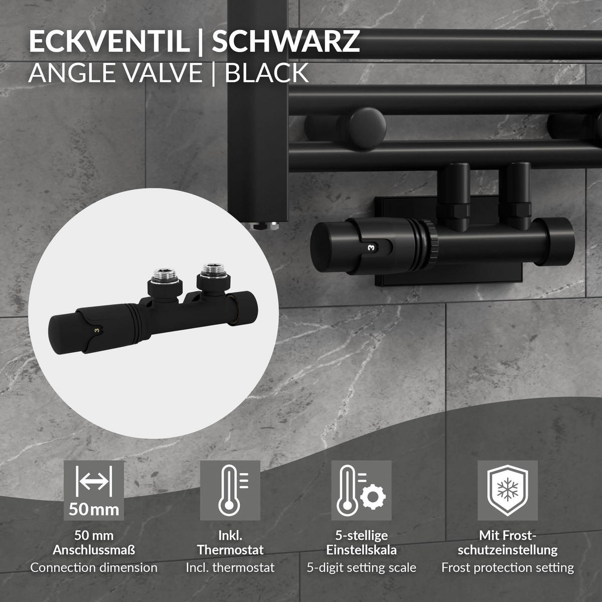 ANSCHLUSSGARNITUR Badheizkörper Schwarz - Schwarz, Metall - LuxeBath