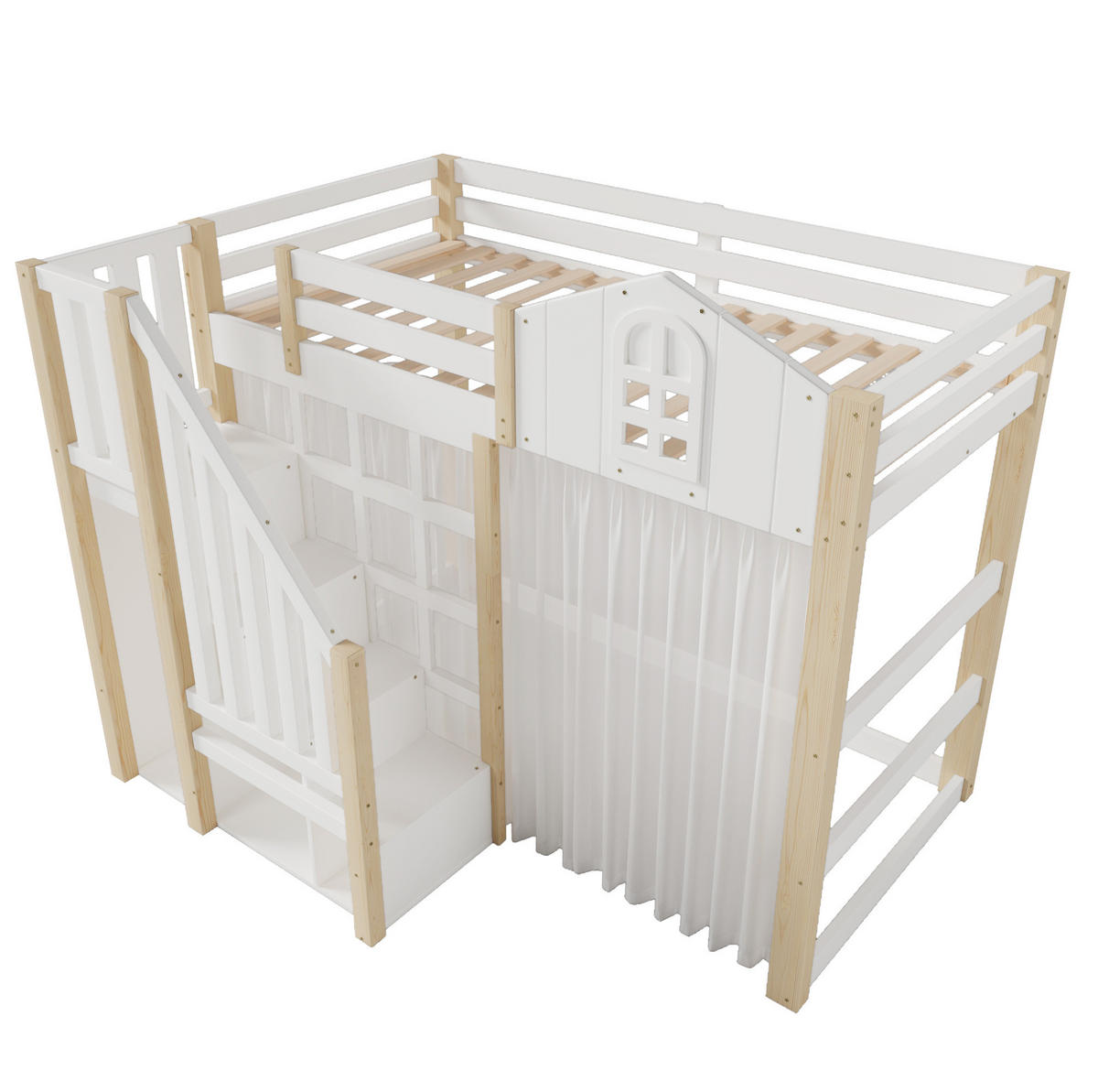 HOCHBETT 90/200 cm in Weiß/Natur – mit Rausfallschutz, LED und Ablageleiter - Weiß, Holz (90/200cm) - BEAOK