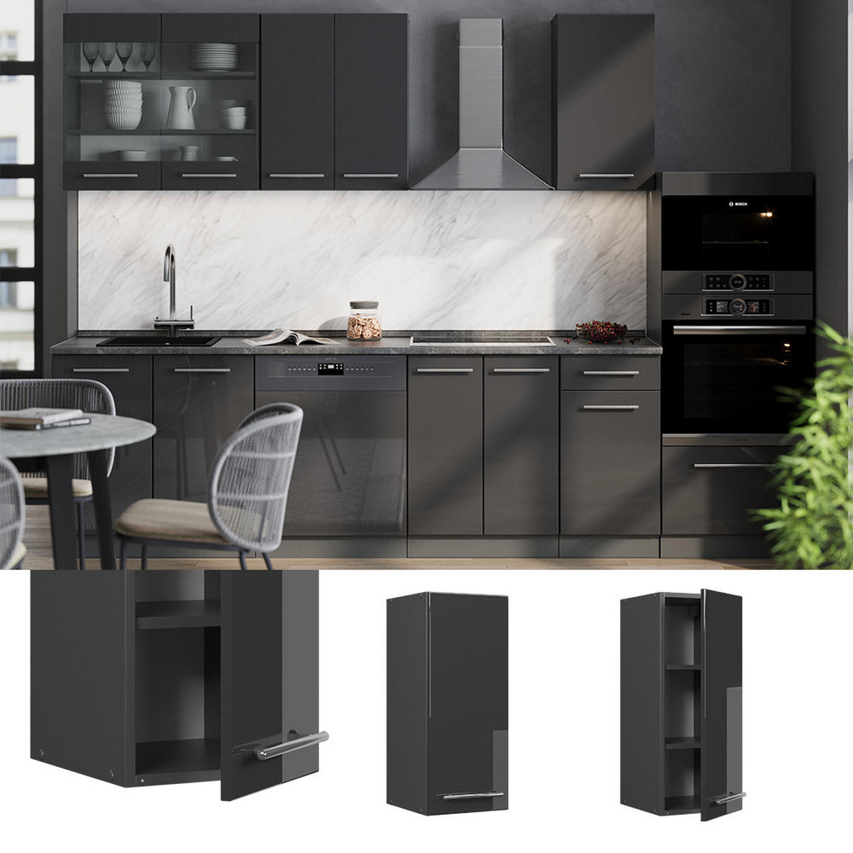 VĚŠÁK NA STĚNU Fame-Line Antracitový vysoký lesk - antracitová/vysoce lesklá černá, kompozitní dřevo (30/72/34.1cm) - Vicco