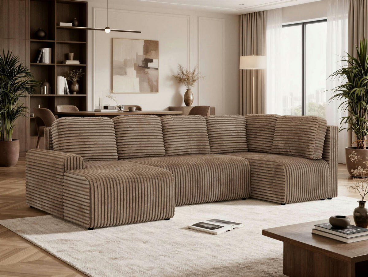 WOHNLANDSCHAFT NESSARO COR U Braun Cord - Rechts Seite - Schwarz/Braun, Kunststoff/Textil (151/92/307cm) - MKS
