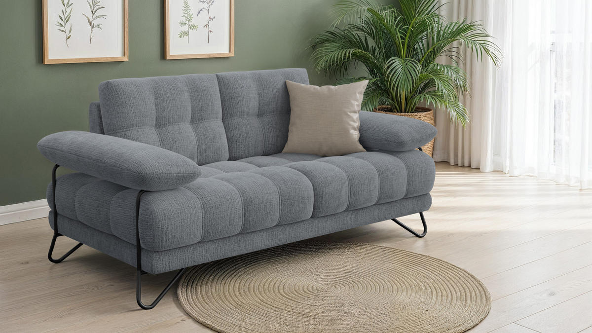 SOFA BUBBARA 2-Sitzer, dunkelgrau - Dunkelgrau/Schwarz, Holz/Textil (185/87/96cm) - Courtois Laville