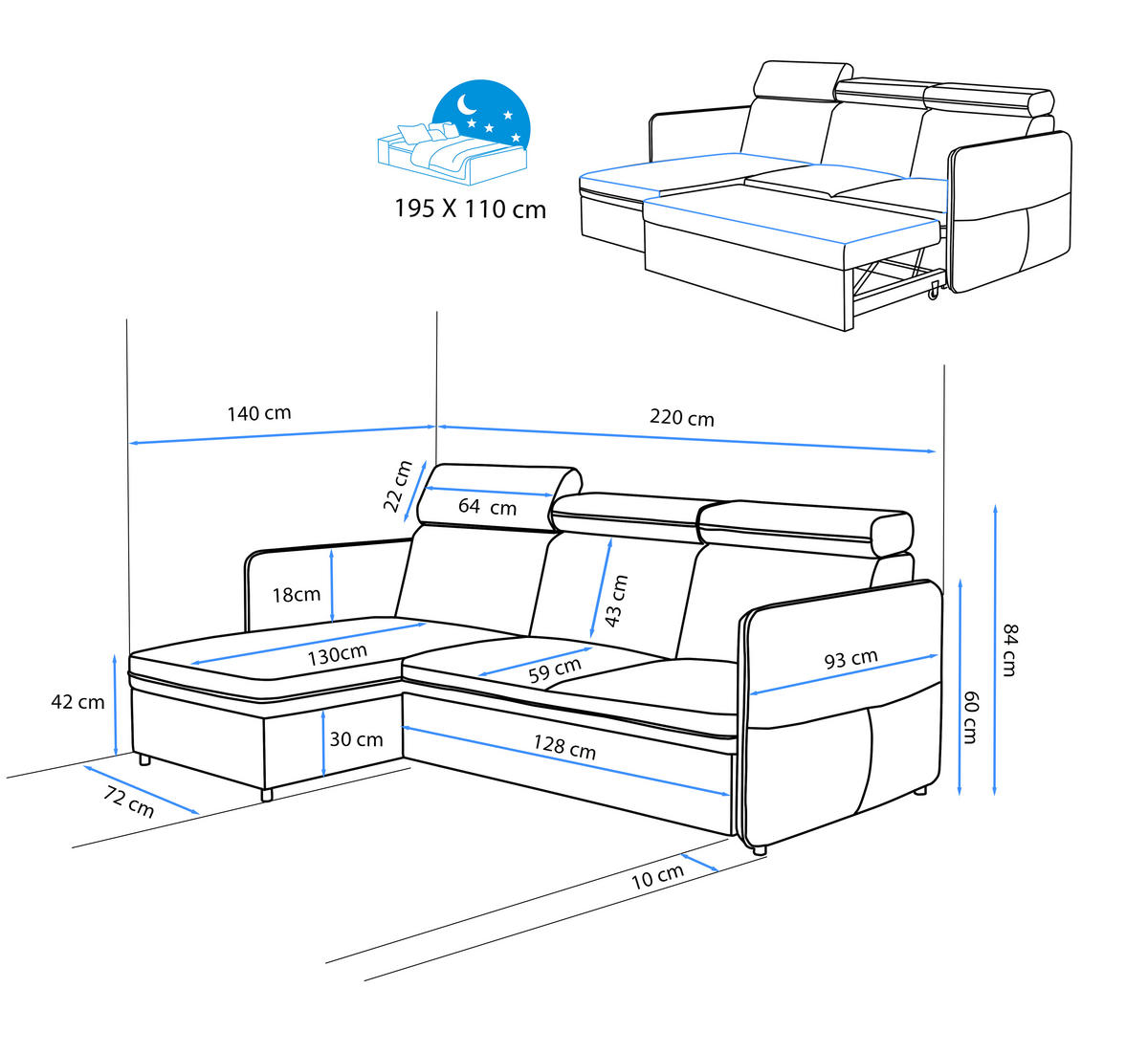 ECKSOFA mit Schlaffunktion und Bettkasten, Grau - Grau, Holzwerkstoff/Textil (220/140cm) - Idohome