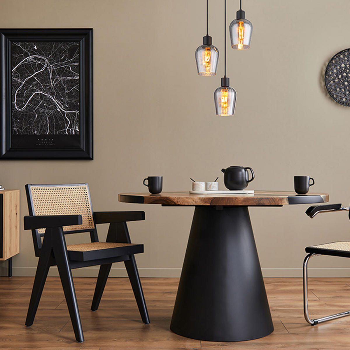 HÄNGELEUCHTE Glas Rauch Schwarz 3-Flammig - Schwarz, Glas (28.5/28.5/150cm) - Globo Lighting