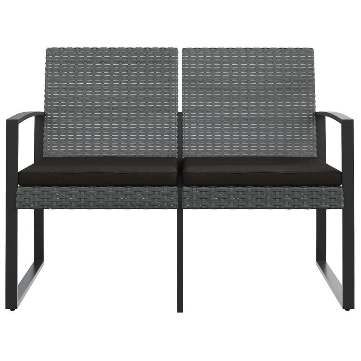 GARTENBANK 2-Sitzer mit Kissen Dunkelgrau PP-Rattan - Grau, Kunststoff (103.5/77.5/57cm) - furnicato