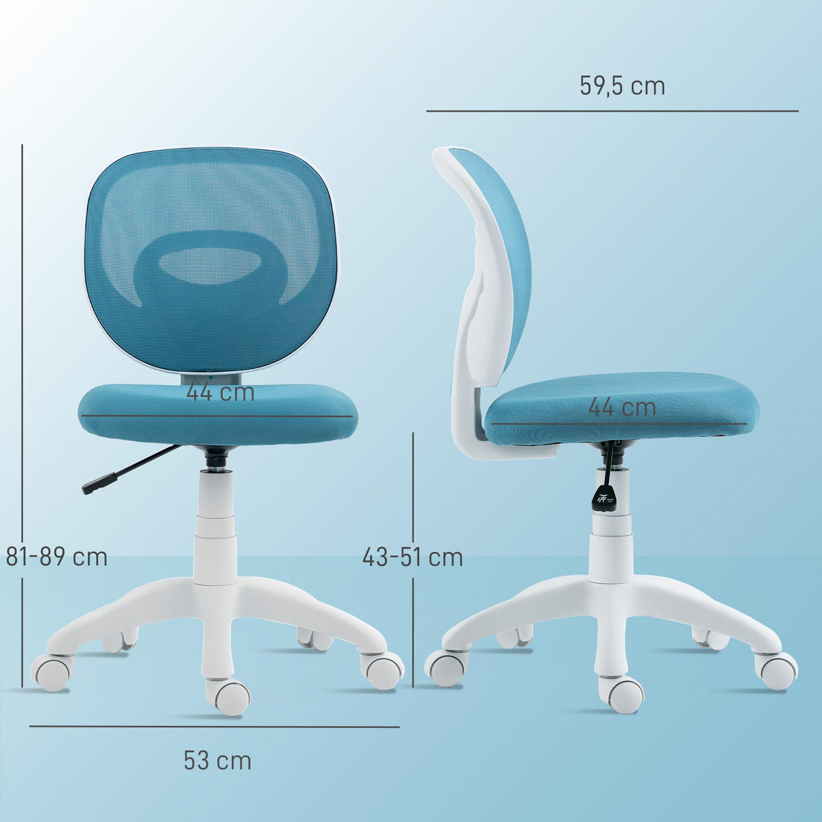 BÜROSTUHL Ergonomischer Schreibtischstuhl mit C-förmiger Rückenstütze, Blau - Blau/Weiß, Kunststoff/Textil (53/89/59.5cm) - HOMCOM