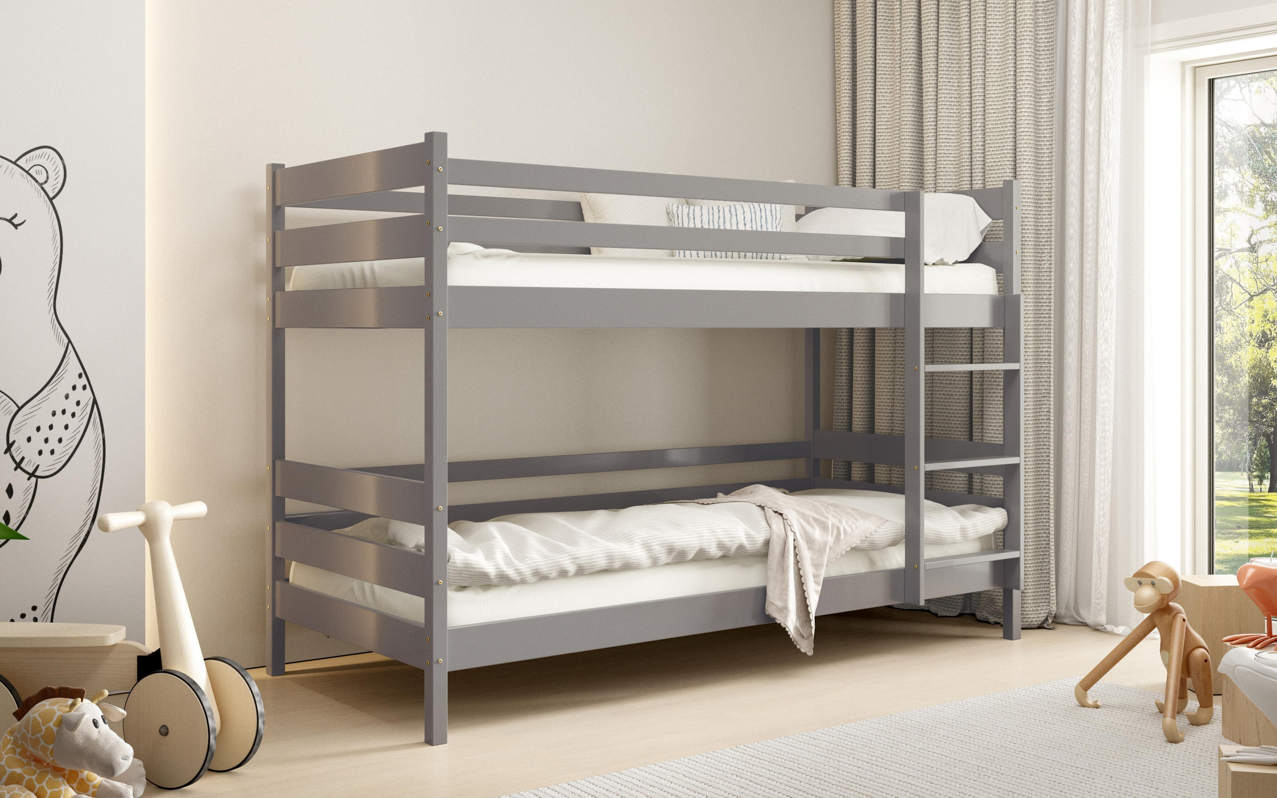 ETAGENBETT SIMBA 80x160 cm Hellgrau - Hellgrau, Holz (80/160cm) - MASSENO