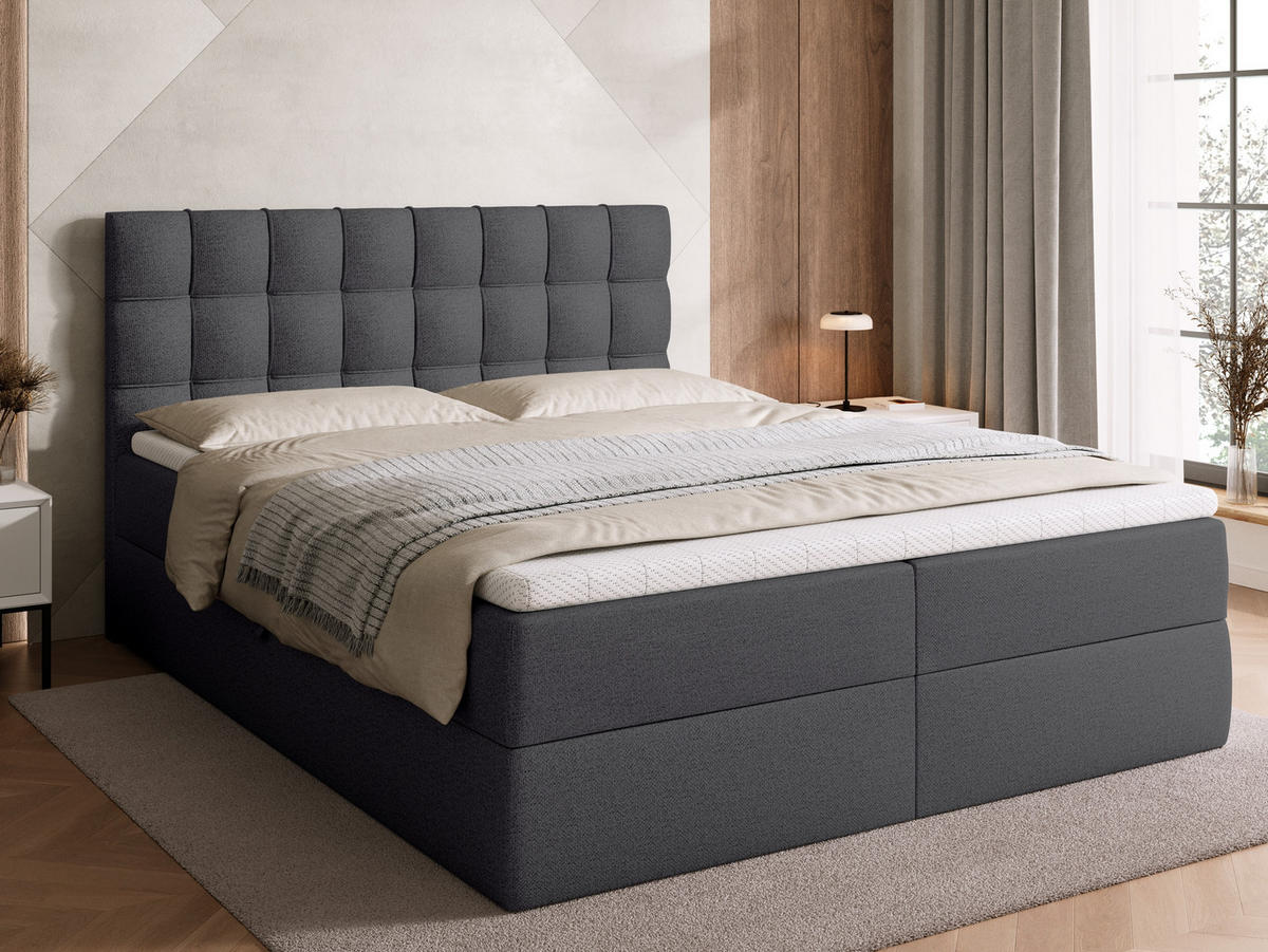 BOXBETT Detroit mit Topper 160/200 Dunkelgrau - Dunkelgrau, Textil (160/200cm) - Bromarkt