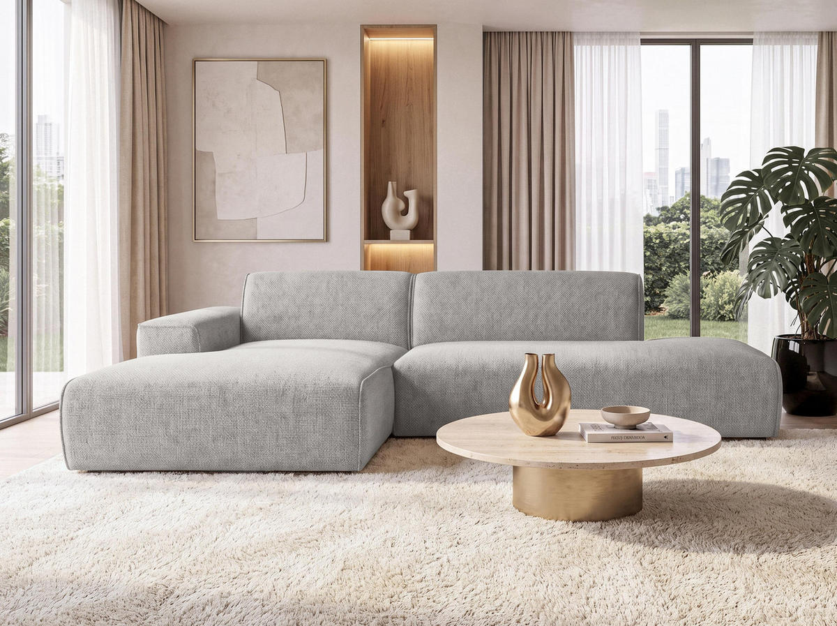 ECKSOFA L Form Didim Duo Hellgrau 288/162/80 cm – stilvolle kleine Eckcouch Links - Hellgrau/Schwarz, Kunststoff/Textil (288/162cm) - AX Living