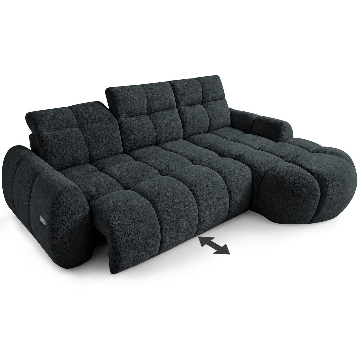 ECKSOFA Sorel Mini mit Automatisch verstellbarer Sitztiefe und Kopfstützen, rechts, Schwarz - Schwarz, Textil (275/190cm) - Beautysofa