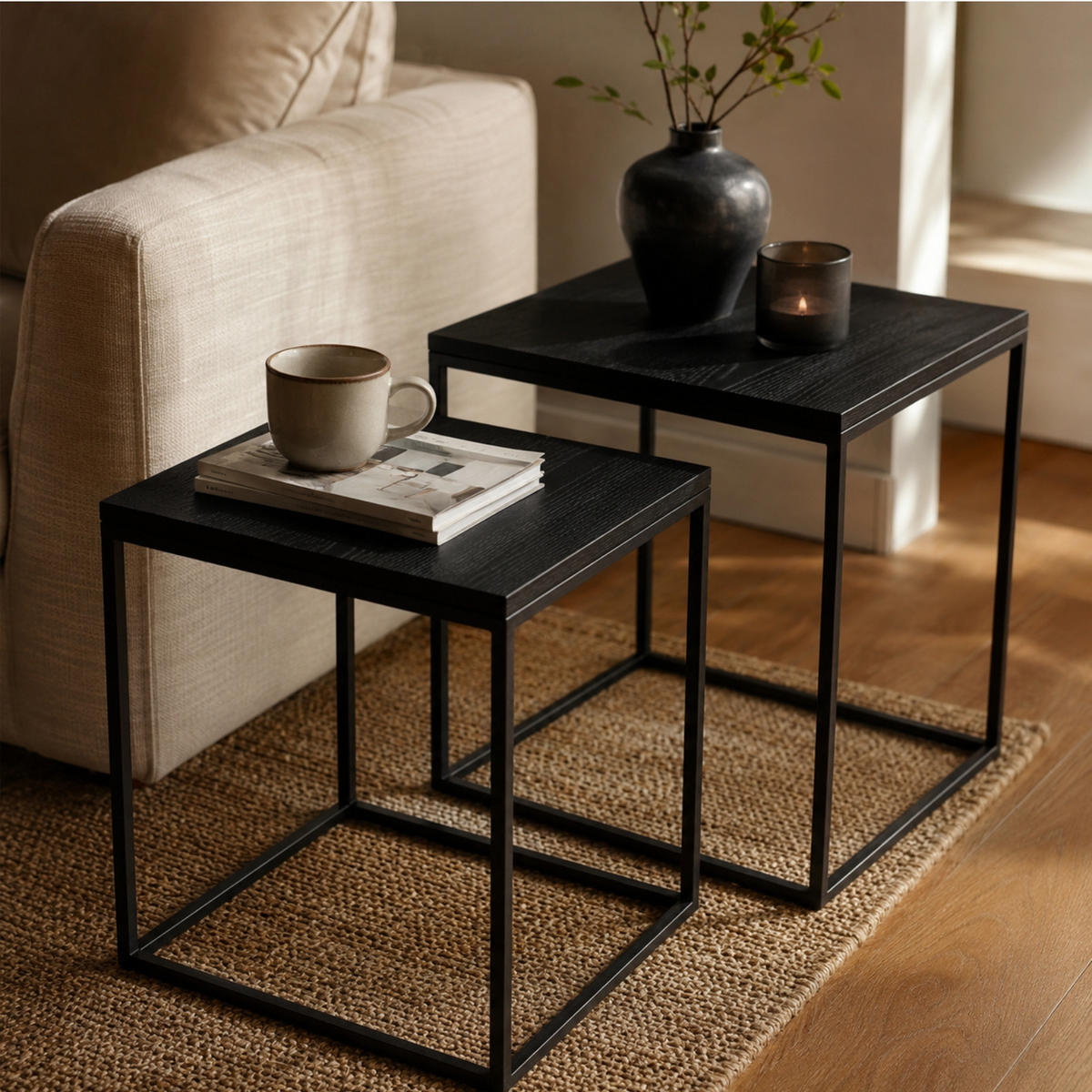 COUCHTISCH 2er-Set quadratisch Schwarz - Schwarz, Metall (50/50/50.5cm) - SCENA LIVING