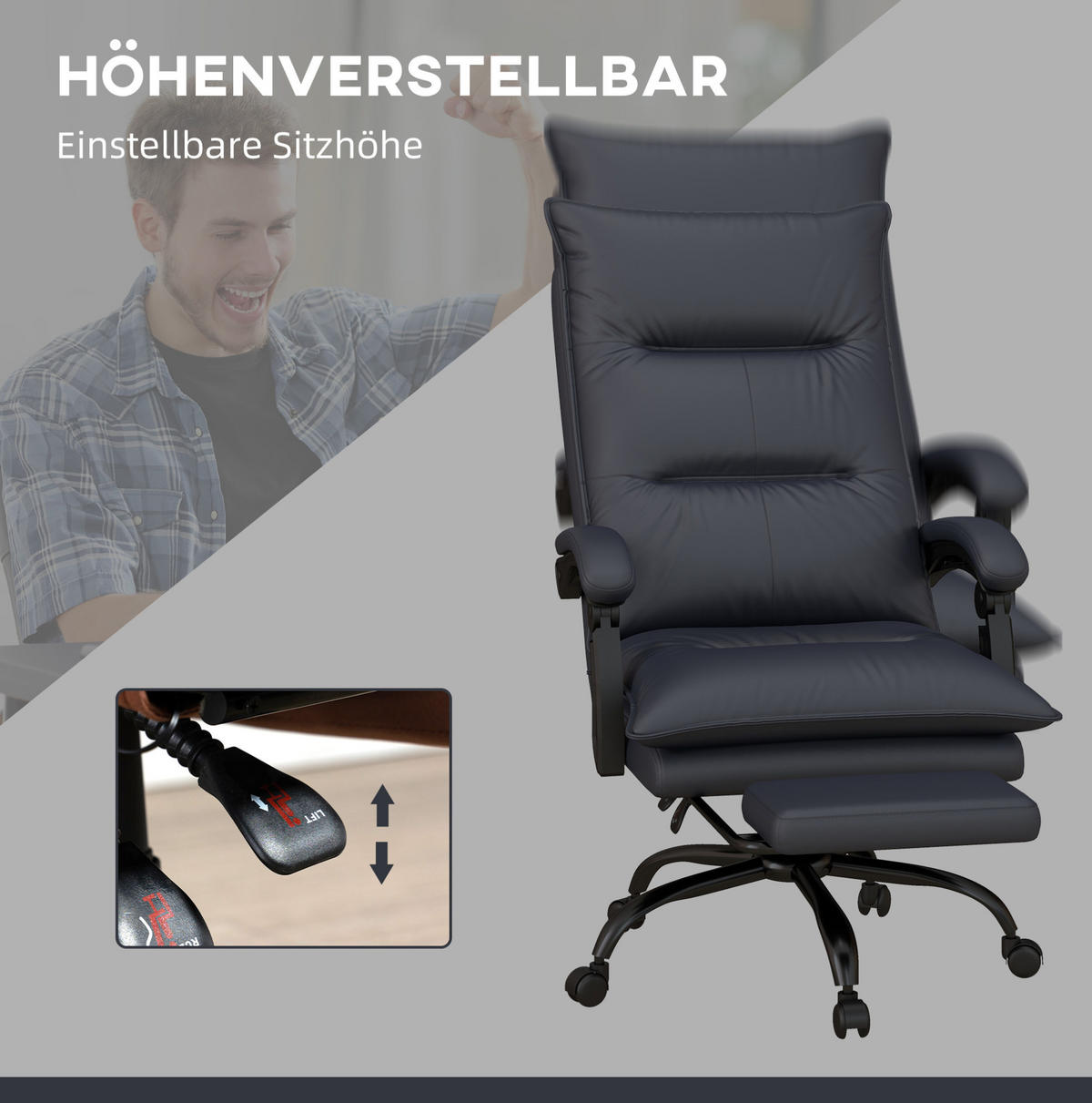 DREHSTUHL 66/114-121,5/74 cm Dunkelgrau aus Polyester mit Massagefunktion - Dunkelgrau, Kunststoff (74/121.5/66cm) - OKMYHOME
