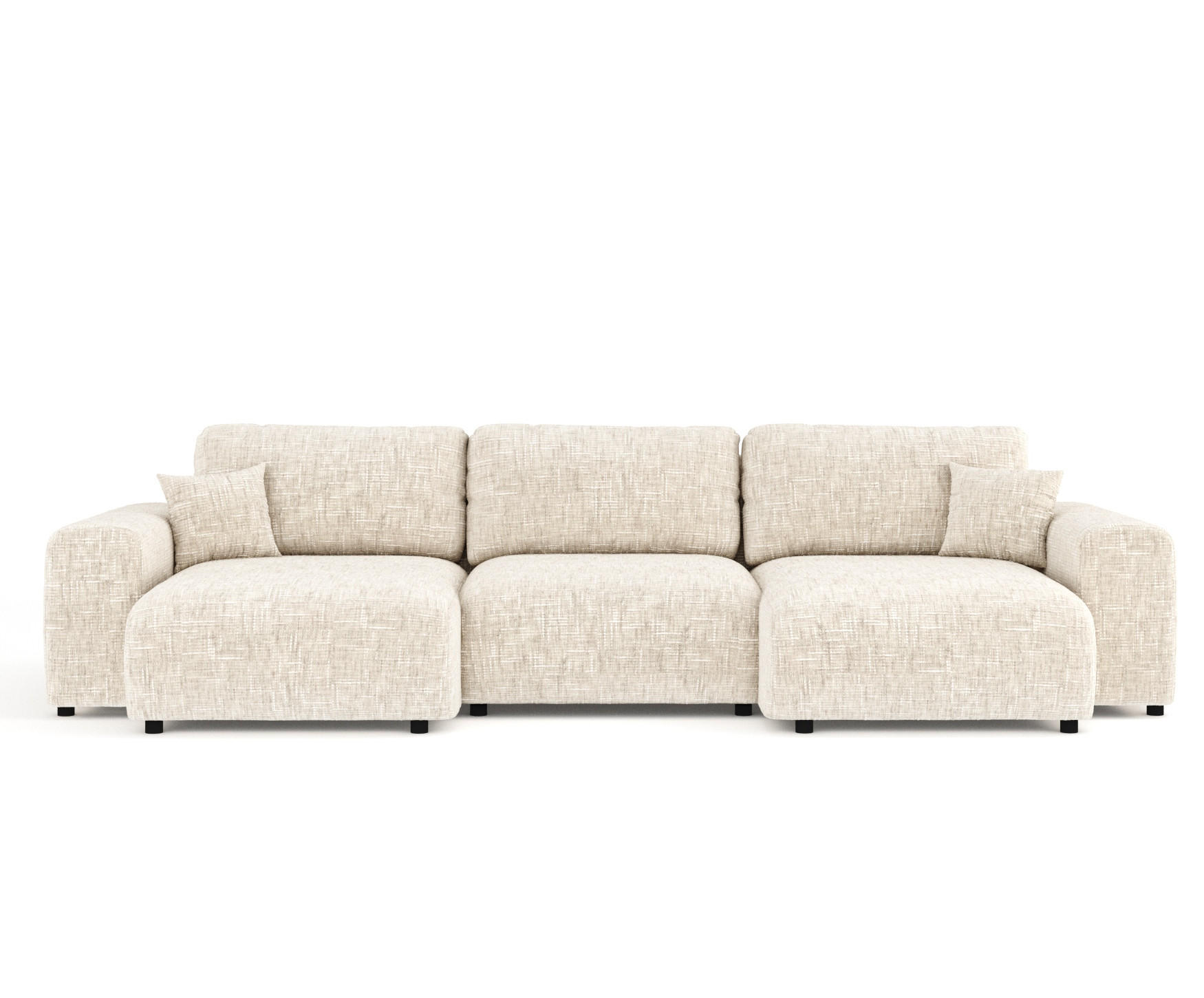 PANORAMASOFA Zanzibar Creme Webstoff - Creme/Schwarz, Holz/Holzwerkstoff (325/79/144cm) - Maison de Reve