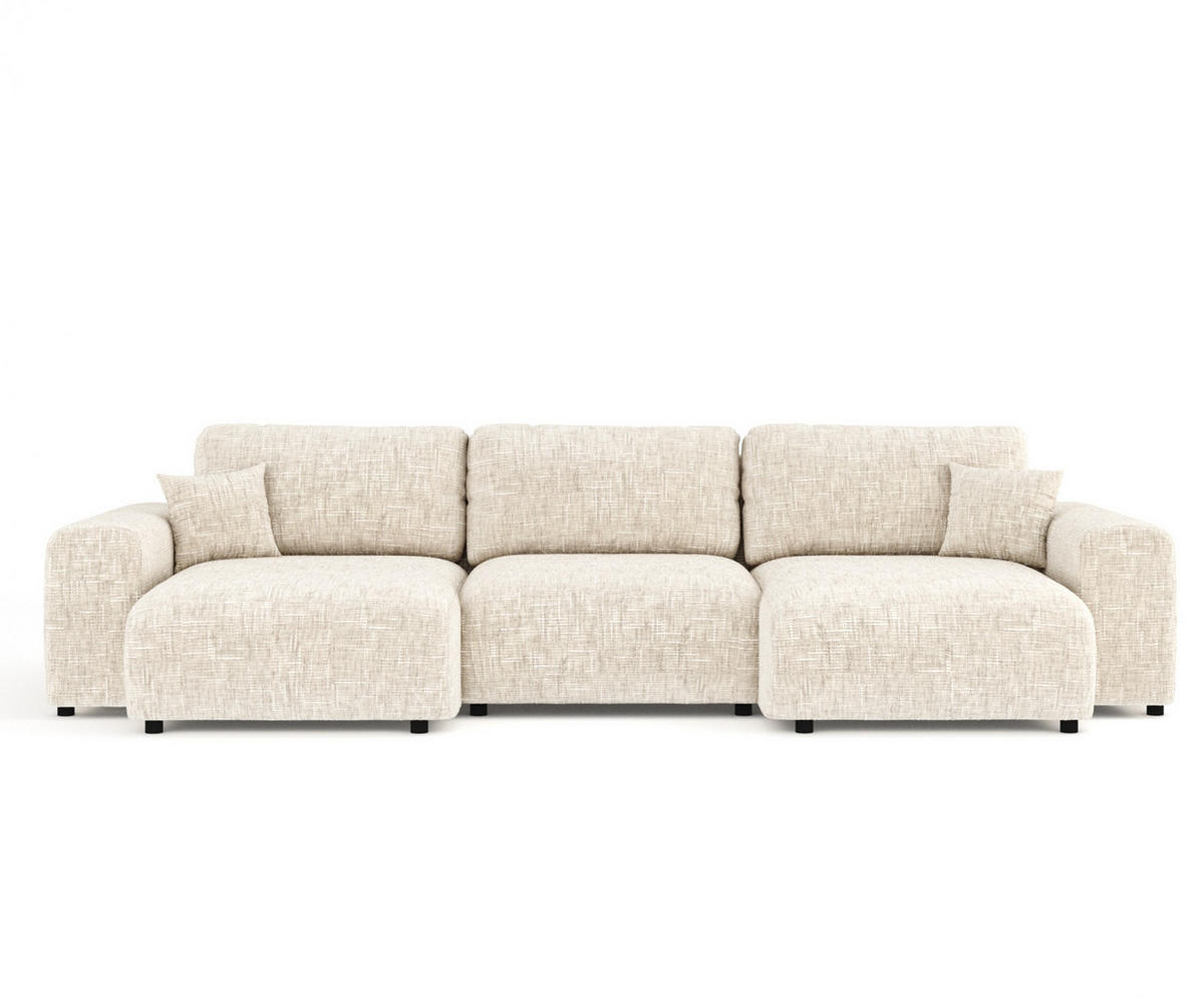 PANORAMASOFA Zanzibar Creme Webstoff - Creme/Schwarz, Holz/Holzwerkstoff (325/79/144cm) - Maison de Reve
