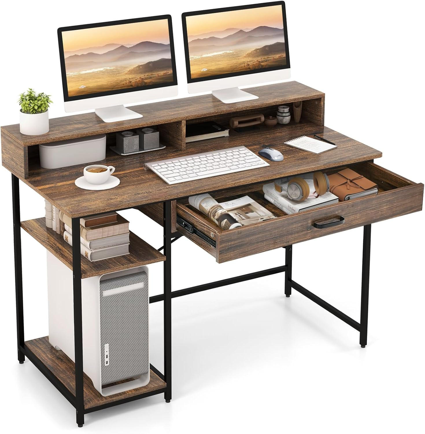 Costway Schreibtisch Braun 120x91x56 cm