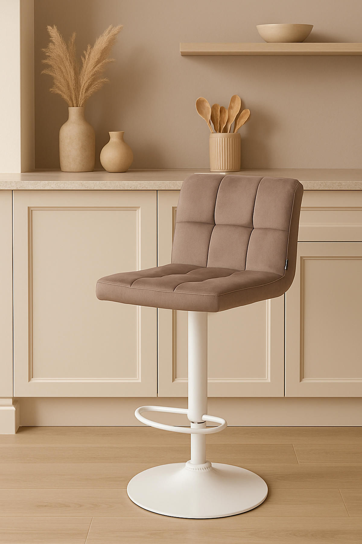 BARHOCKER Peran Samt weiß braun - Braun/Weiß, Textil/Metall (46/114/47cm) - TPFLiving