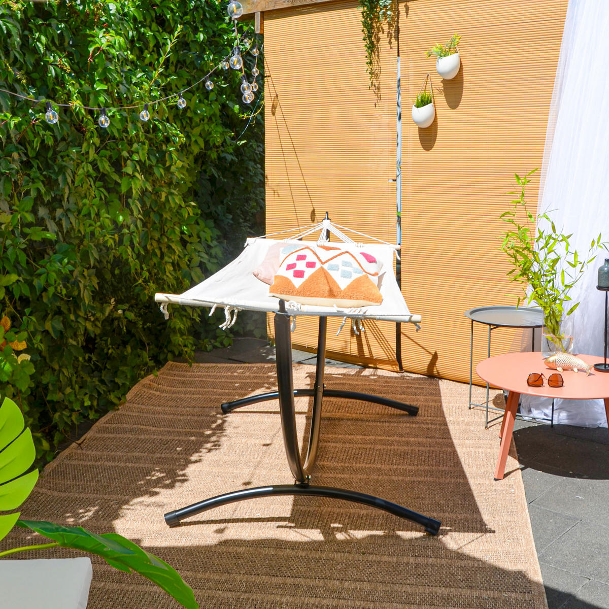 HÄNGEMATTE mit Gestell, 300/100cm, beige - Beige, Metall (100/90/300cm) - Amanka