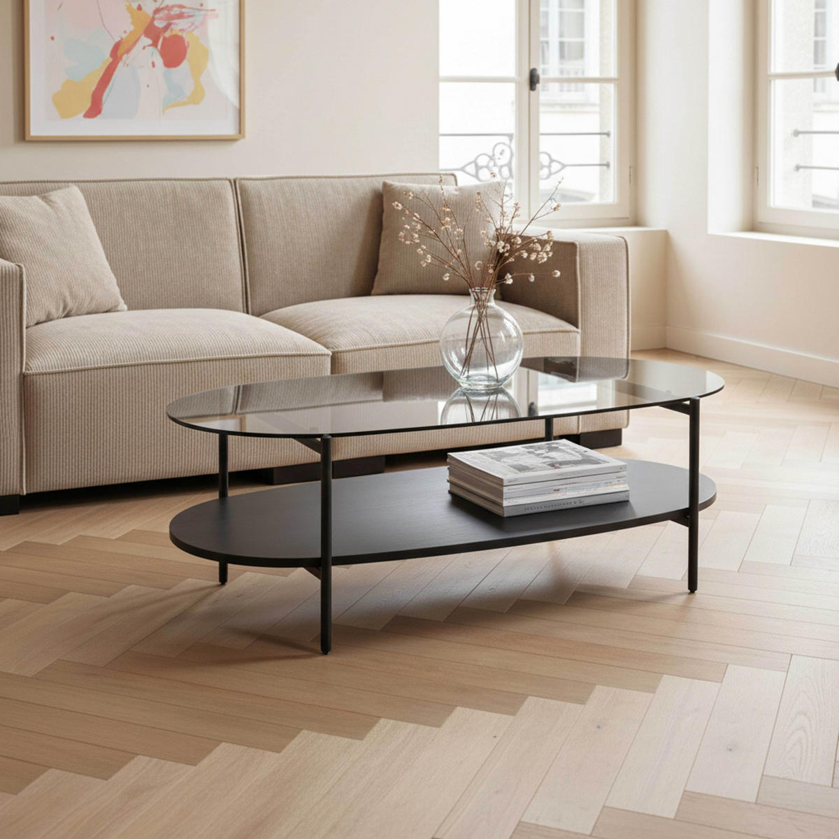 COUCHTISCH, Schwarz - Schwarz, Glas (120/55/40cm) - Oviala