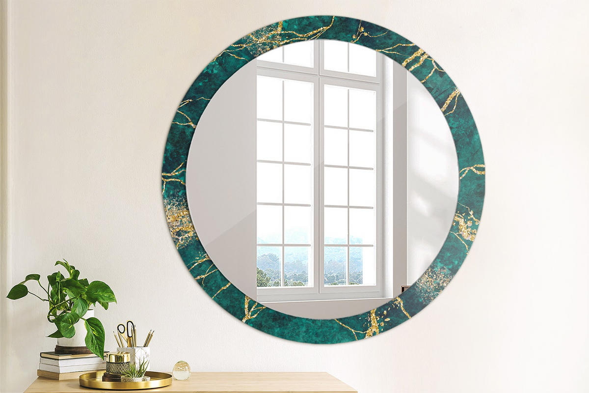 SPIEGEL Ø90 cm Rund mit Aufdruck - Türkis, Glas (90/90/0.4cm) - TULUP