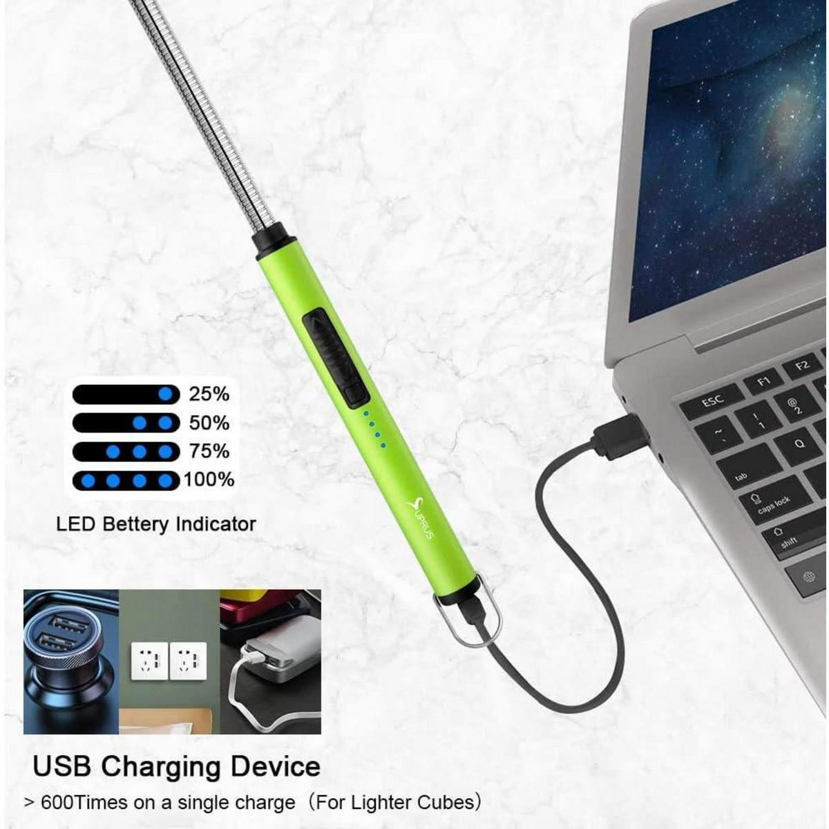 KERZENANZÜNDER mit flexiblem Hals gelb - Hellgrün, Metall (4.3/1.6/27.2cm)