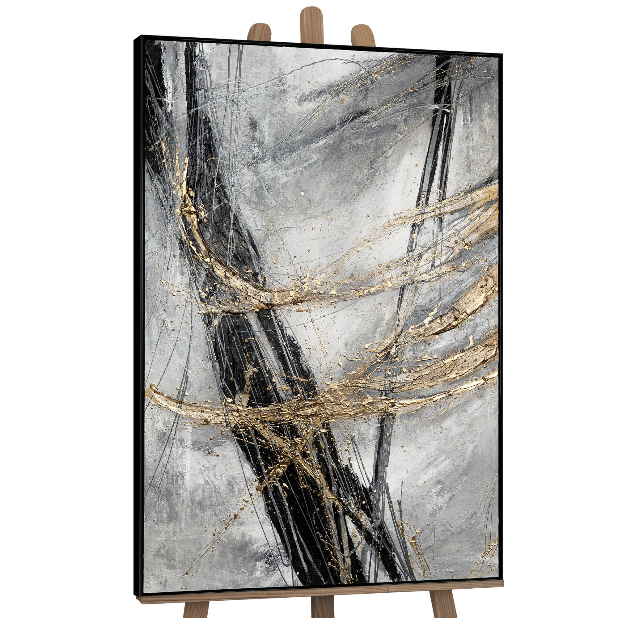 GEMÄLDE Goldener Strich Schattenfugenrahmen Schwarz 120x80 cm - Schwarz, Holz (120/80cm) - YS-art gallery