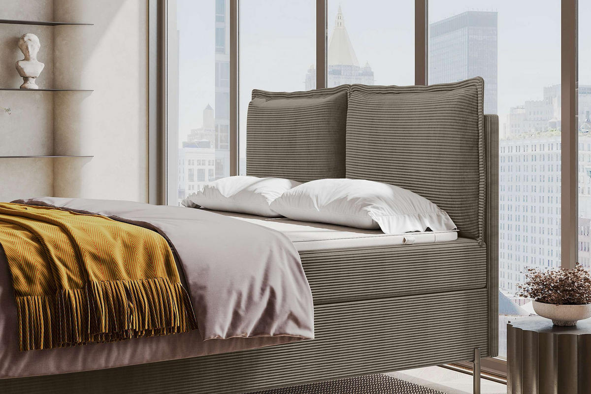 BOXSPRINGBETT VERO Cordstoff Cappuccino 200/200 cm - Schwarz/Cappuccino, Holzwerkstoff/Textil (200/200cm) - 99rooms