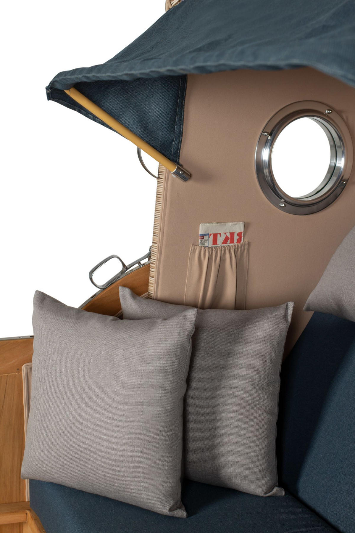 STRANDKORB Komplettset: Ammersee Grande XL Teak Bullauge - PE shell - Modell 593 - Grau, Holz/Kunststoff (142/165/95cm) - bene living