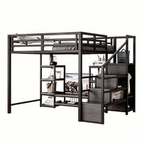 VYSOKÁ posteľ 140/200 cm čierna z kovu a MDF s TV stolíkom zásuvkou a úložným rebríkom - čierna, kompozitné drevo (140/200cm) - OKWISH