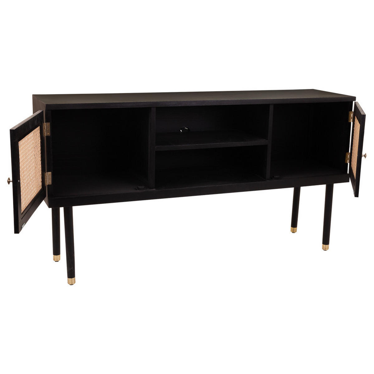 SIDEBOARD aus Holz und Bambusgitter mit zwei Türen, schwarz, 153x38x81 cm - Schwarz, Holz (152.5/81/38cm) - Wanderlust
