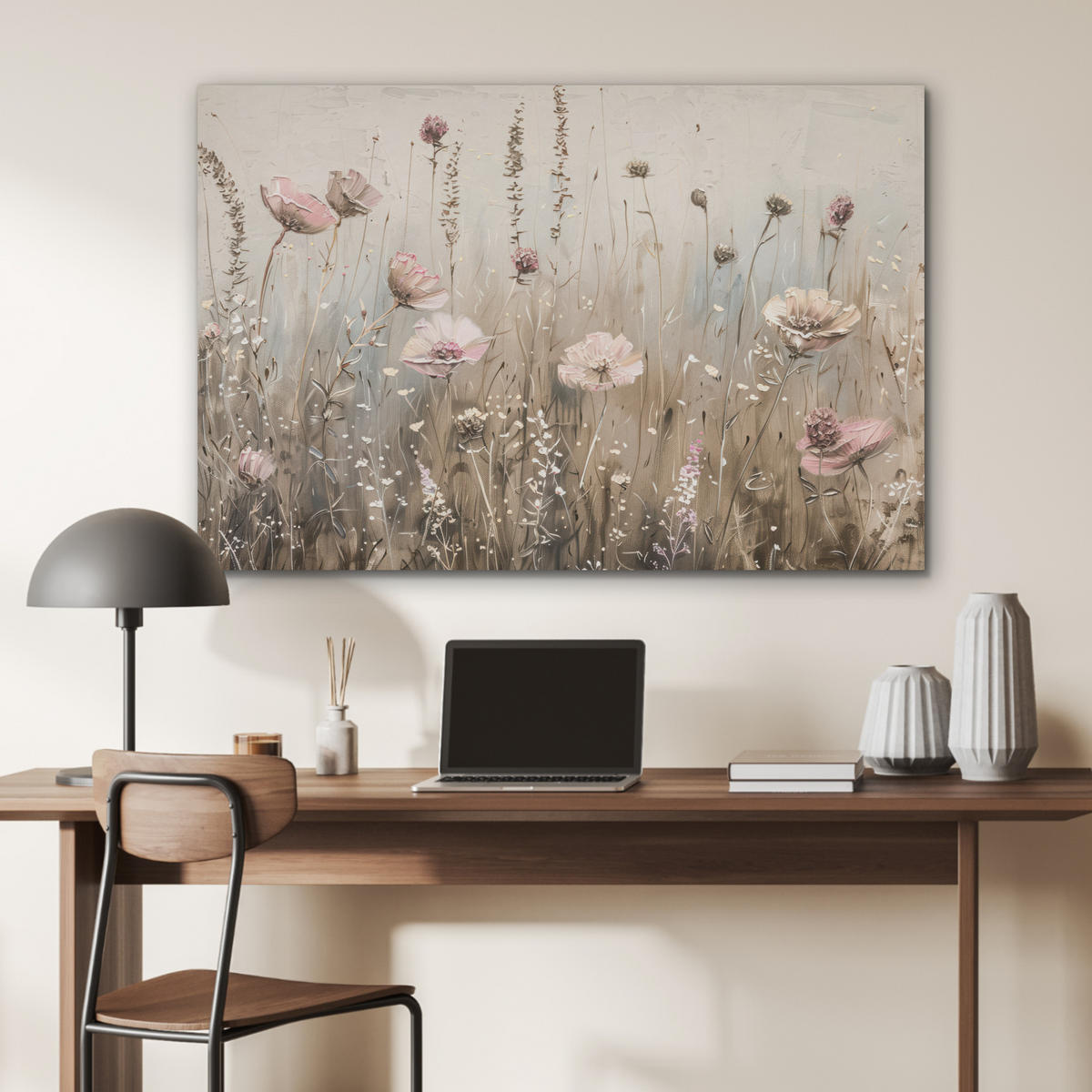 AKUSTIKBILD Blumen - Rosa - Modern - Beige Akustikpaneele 90x60 cm - Beige, Kunststoff (90/60/0.9cm) - MuchoWow